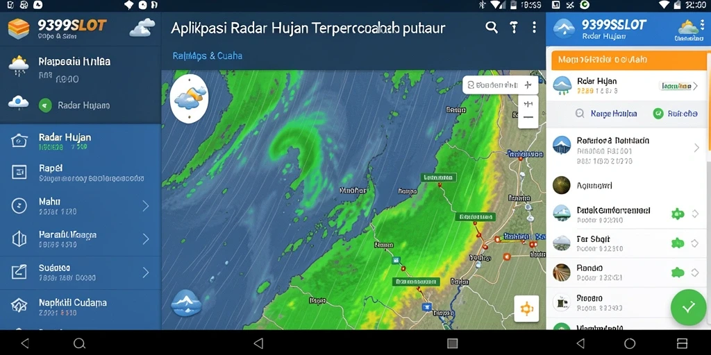Tampilan antarmuka aplikasi 9399SLOT dengan fitur radar hujan.