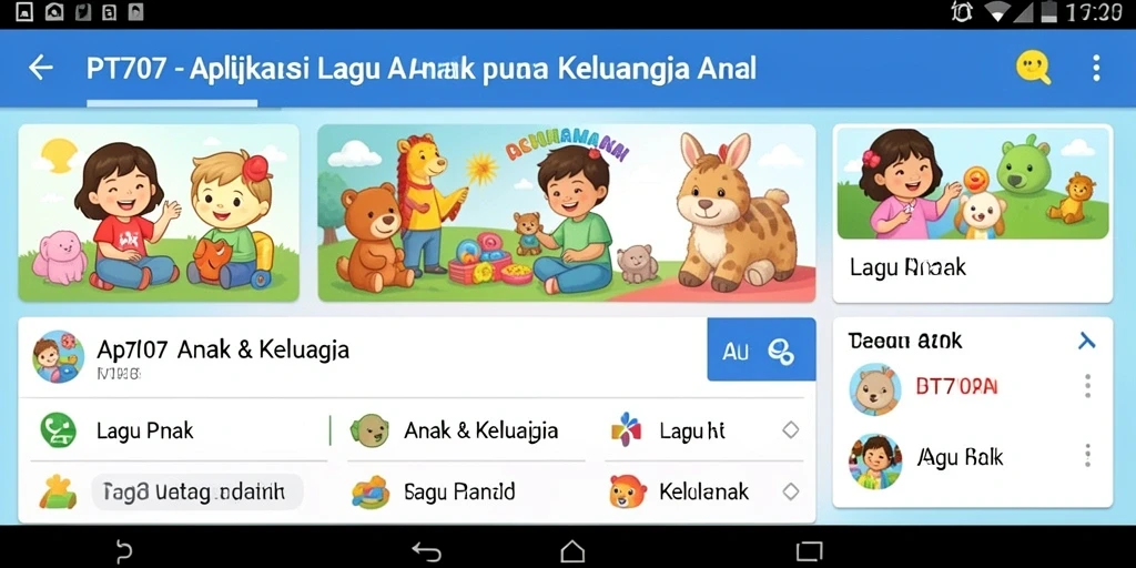 Antarmuka aplikasi PT707 dengan berbagai lagu anak yang menyenangkan.