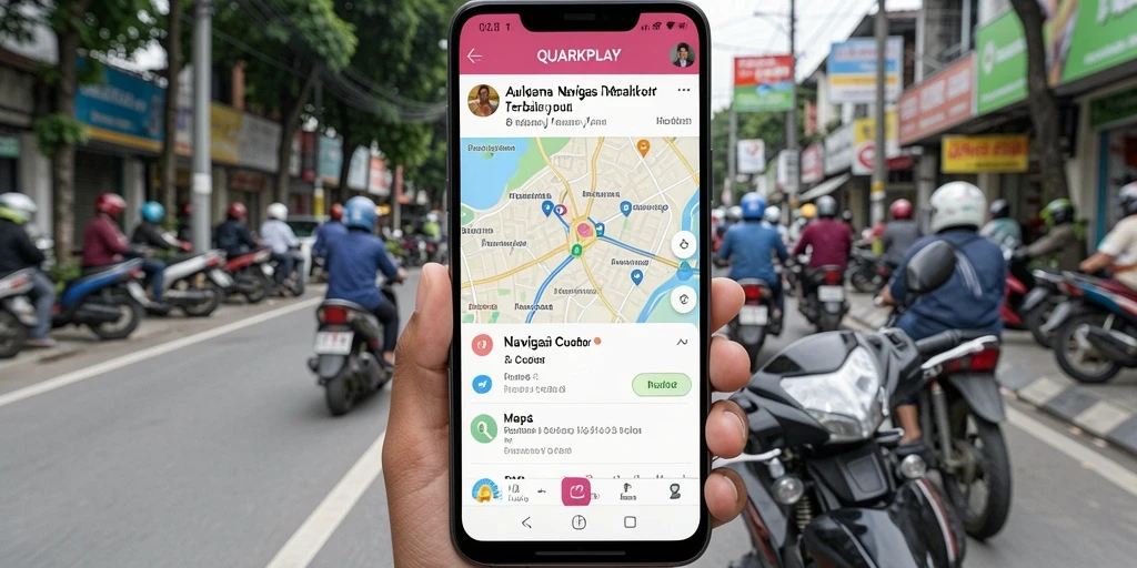 Antarmuka QUARKPLAY menampilkan navigasi motor yang jelas dan informatif.